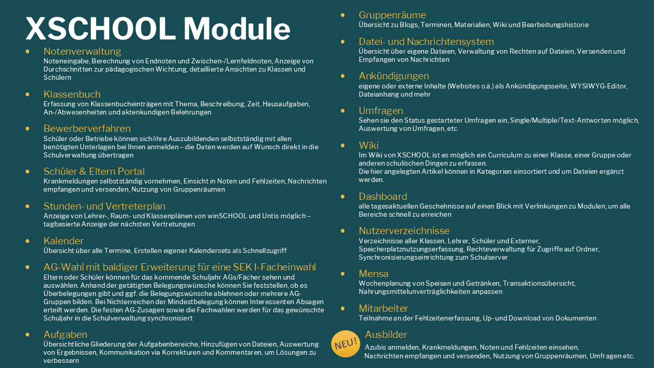 XSCHOOL Module im Detail